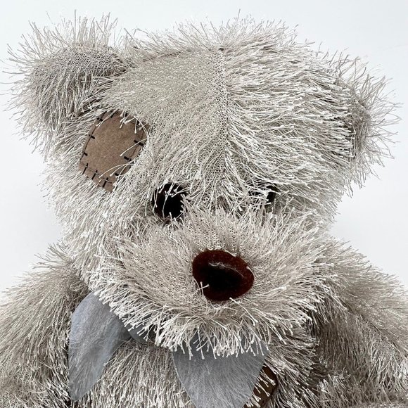 Bear B J Toy Plush Stuffed Silver Gray Applique Brown Patches‎ 9” Tall Long Hair - Picture 4 of 6